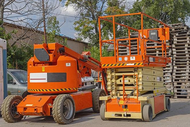 industrial forklift in use at a fully-stocked warehouse in Grand Mound